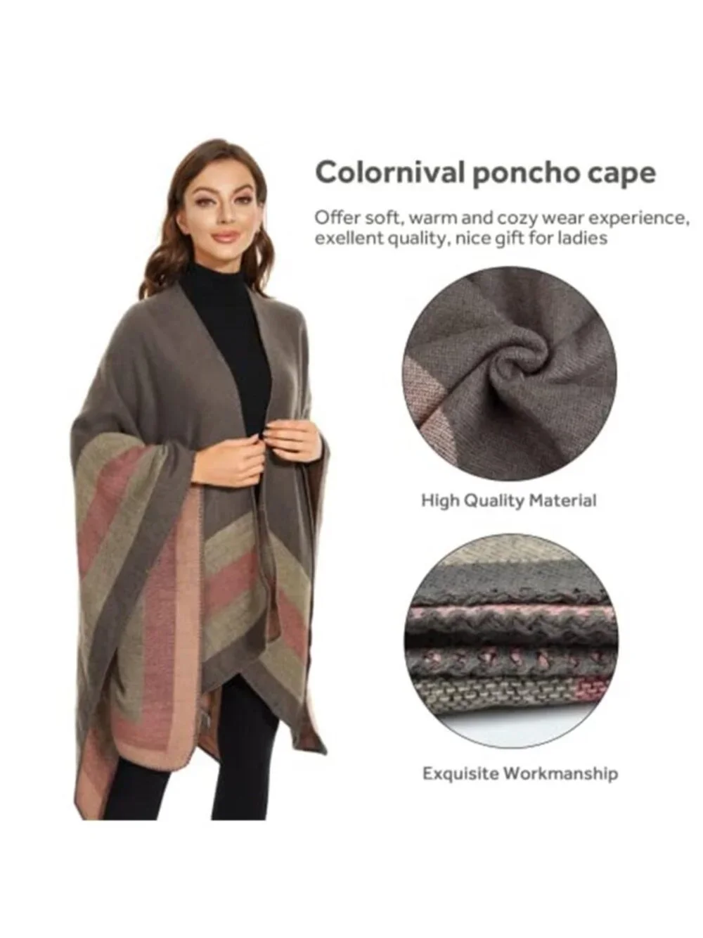 Shawl Wraps for Women, Elegant Knitted Cape Open Front Poncho Scarf Blanket